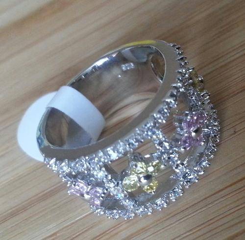 925 Sterling silver ring with pink and yellow stones